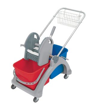 PROFESSIONAL CLEANING TROLLEY 2x25L WITH WIRE BASKET