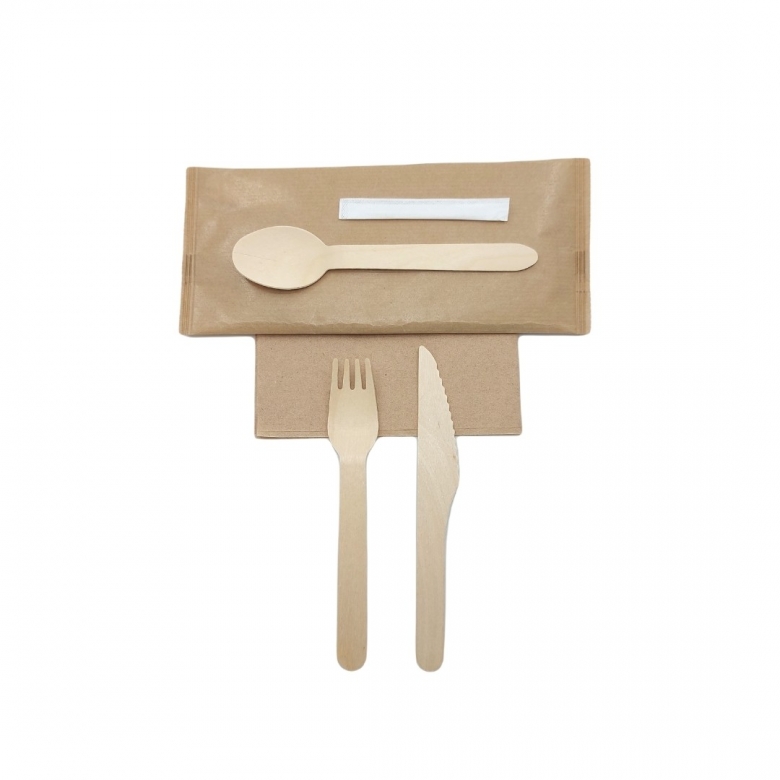 Wooden Cutlery Set (Knife+Fork+Spoon+Toothpick+Kraft Paper Napkin)
