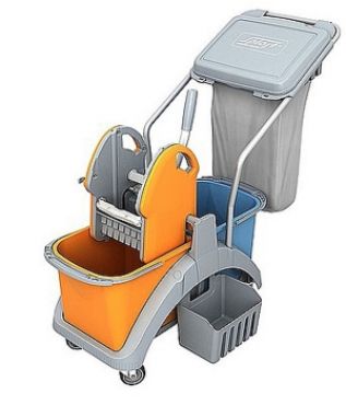 PROFESSIONAL TROLLEY WITH 2 BUCKETS 20lt & SIDE BUCKET, WITH BASE AND LID FOR GARBAGE BAG