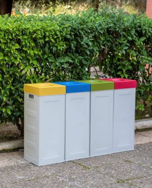 RECYCLING BIN GREY BEIGE 70LT CUBO RECYCLING WITH COLORED LID