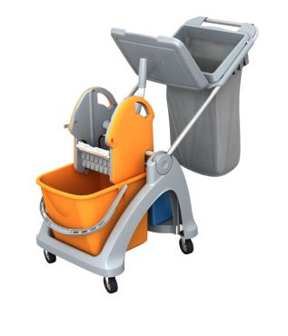PROFESSIONAL CLEANING TROLLEY 25lt WITH BASE AND LID FOR GARBAGE BAG