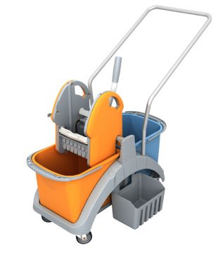 PROFESSIONAL TROLLEY WITH 2 BUCKETS 25L & SIDE BUCKET, WITH BASE AND WRINGER 2x20lt